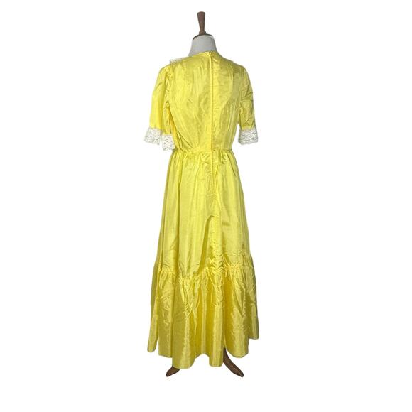 Vintage 80s Yellow Taffetta Bridgerton Style Dress w Matching Hat M - Picture 5 of 10